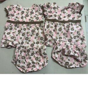 2 Summer Dress & Bloomers 0/3 months First Moments Pink Brown Floral Set Girls